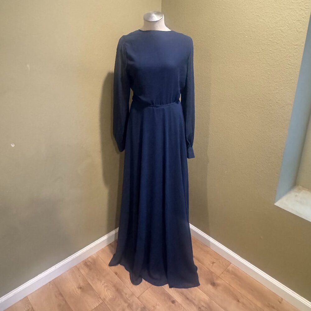 Lulus Navy Long Sleeve High Neck Maxi Dress | NWOT | L